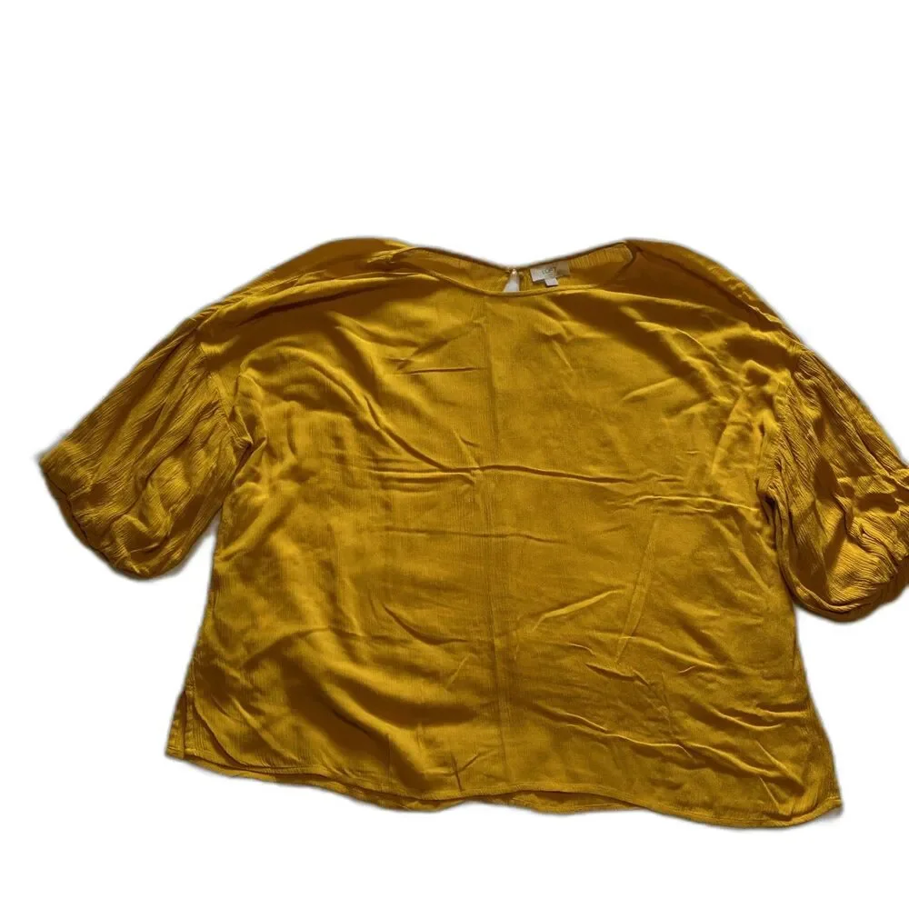 Loft Short Gathered Puff Sleeve Ladies Top Medium Mustard Yellow
